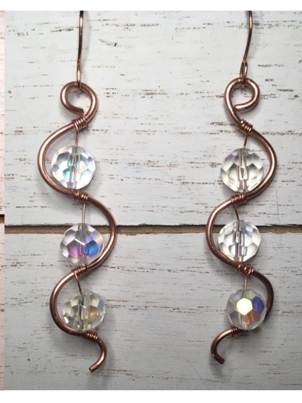 Handmade Copper & Aurora Crystal Drop Earrings